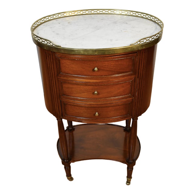 1910 French Louis XV Mahogany Marble Top Nightstand Bedside Table For Sale