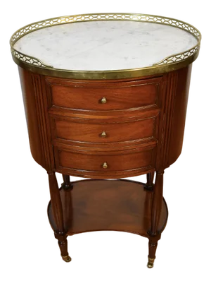 1910 French Louis XV Mahogany Marble Top Nightstand Bedside Table