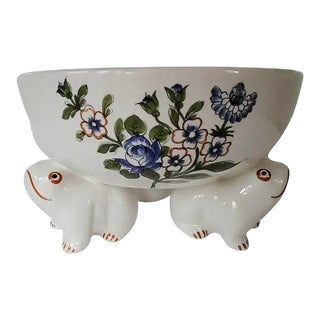 Vintage Italian Este Ceramiche Hand-Painted Floral Ceramic Frog Centerpiece Bowl for Tiffany & Co. For Sale