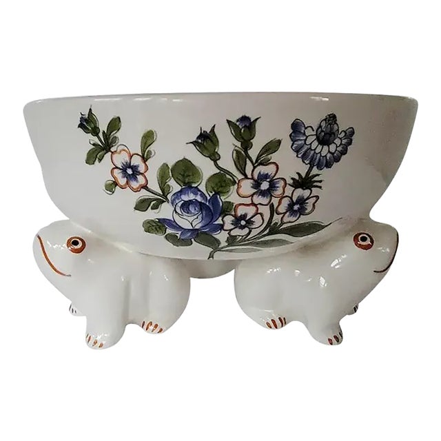 Vintage Italian Este Ceramiche Hand-Painted Floral Ceramic Frog Centerpiece Bowl for Tiffany & Co. For Sale