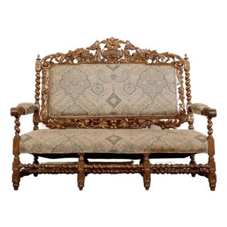19th Century Carved Tapestry Bench For Sale