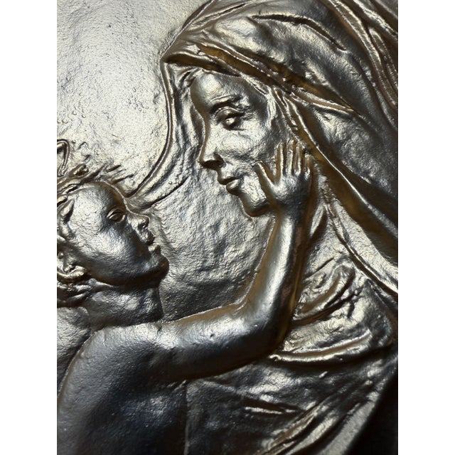 Gold Vintage Italian Bronze Bas-Relief Sergio Verginelli Madonna and Child For Sale - Image 8 of 12