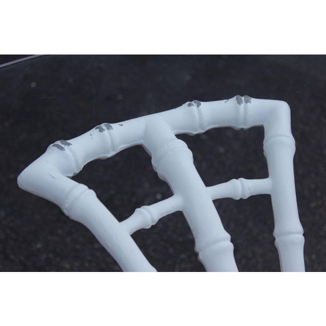 Metal Hollywood Regency Cast Aluminum Faux Bamboo Round Glass Top Patio Table For Sale - Image 7 of 18