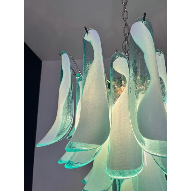 Turquoise Italian Murano Style Chandelier, 36 Lattimo Turquoise Glass Petals, Mazzega Style For Sale - Image 8 of 12