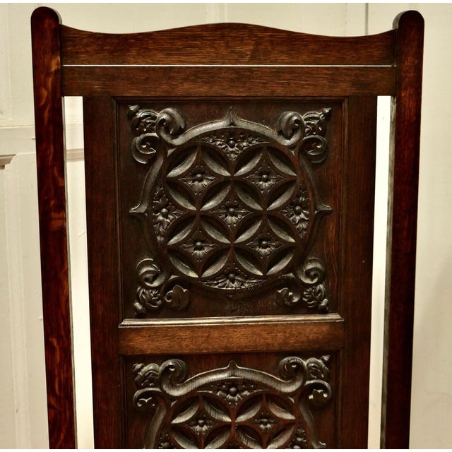 Carved Gothic Oak Panelled Fire Screen, 1900s For Sale - Image 3 of 7