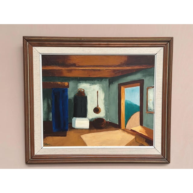 Original swedish oil on canvas – “interior” by g. Skog – signed –vintage & framed – 61 × 52 cm (24" × 20.5") incl. Frame...