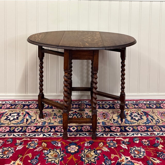 Antique English Table Drop Leaf Gateleg Barley Twist Oak Oval C. 1920-30s For Sale - Image 13 of 18