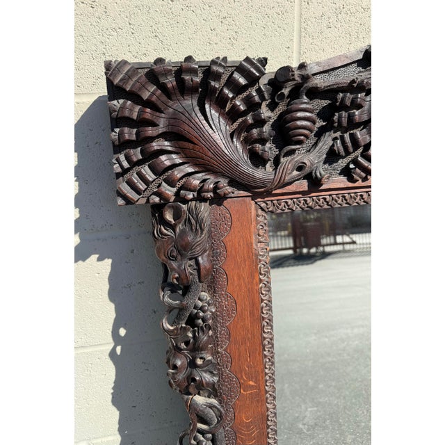 Wood Large Antique Hand-Carved Oak Black Forest Style Figural Wall Mirror For Sale - Image 7 of 18