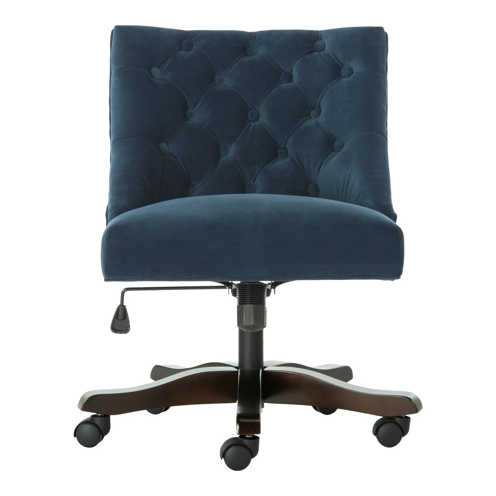 Tufted Velvet Swivel Desk Chair in Navy | Chairish