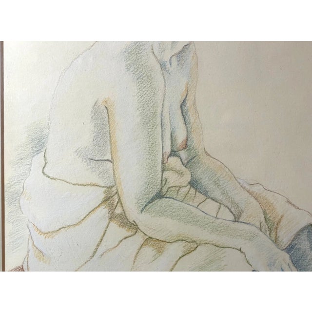 Antique White Vintage 1971 Original Leslie Bowen Nude Lady Woman Pencil Crayon Drawing Sketch For Sale - Image 8 of 14