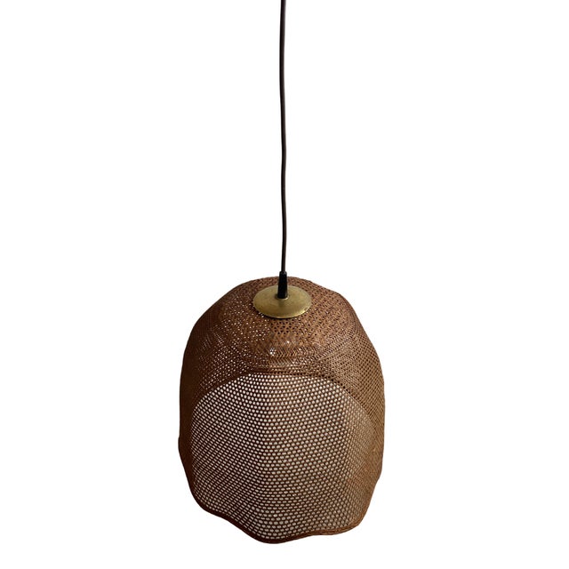 Rattan Wicker Webbing Beehive Pedant Hanging Lamp with Brass, Dutch, 1960s For Sale - Image 11 of 18