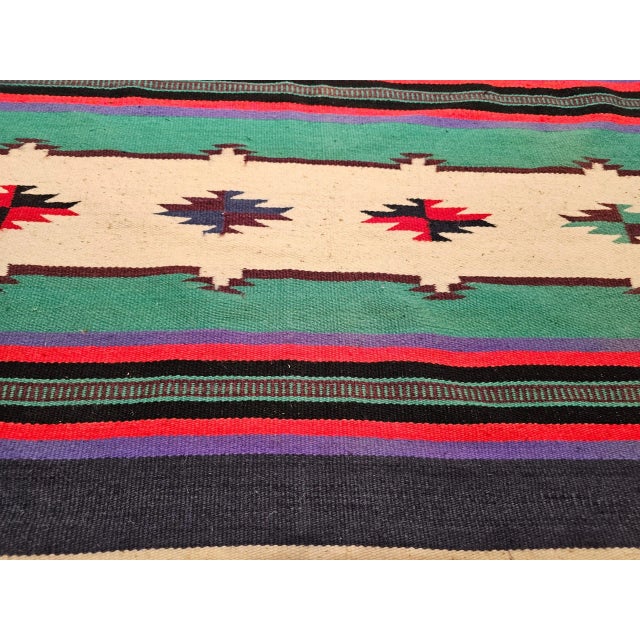 Vintage American Southwestern Kilim, Handwoven Wool, Stripe Pattern, Ivory & Green, 4’ X 8’ For Sale - Image 10 of 12