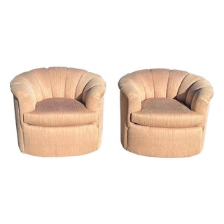 Pair of Scalloped Swivel Chairs For Sale