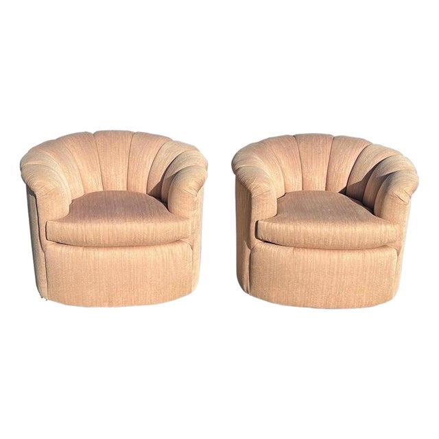 Pair of Scalloped Swivel Chairs For Sale