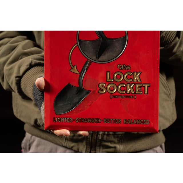 Industrial Antique Ames “Lock Socket” Shovels Toc Advertising Sign For Sale - Image 3 of 5
