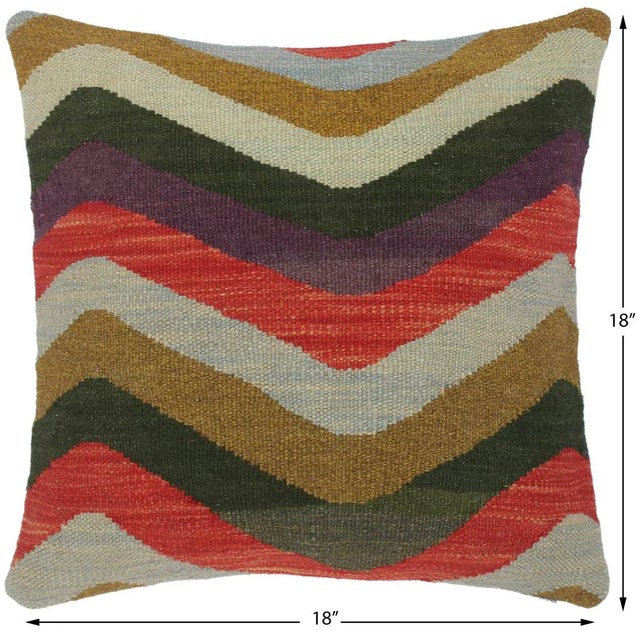 Art Deco Abstract Hand-Woven Turkish Kilim Pillow For Sale - Image 3 of 6