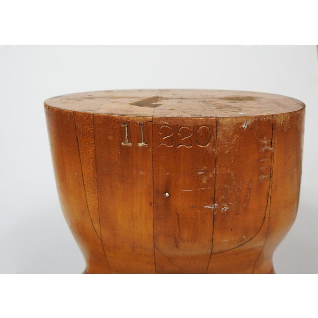 Early 20th century wood boot form. Number stamped top edge, overall wear and scuffing.