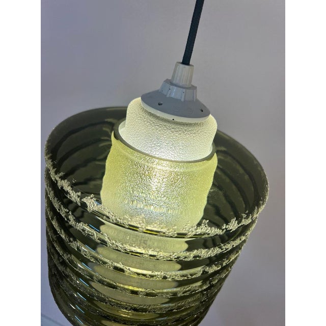 Olive and White Textured Glass Pendant Lamp For Sale - Image 9 of 11