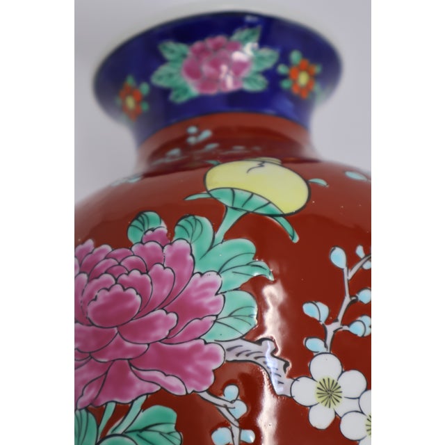 Japanese Red-Ground Bird & Peony Ceramic Vase, 12ʺ For Sale - Image 17 of 18