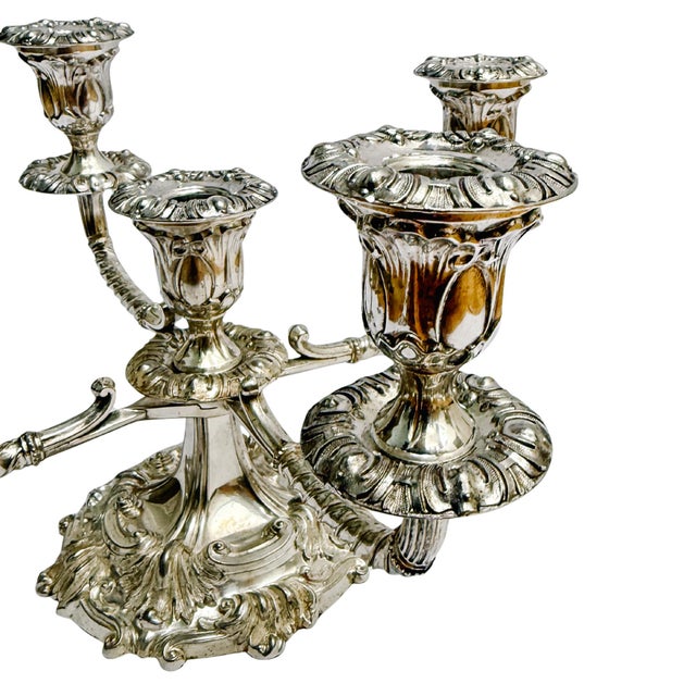 Silver 1950s English Silverplate 5-Arm Candelabra by Roberts & Belk in a Neo-Rococo Style For Sale - Image 8 of 12