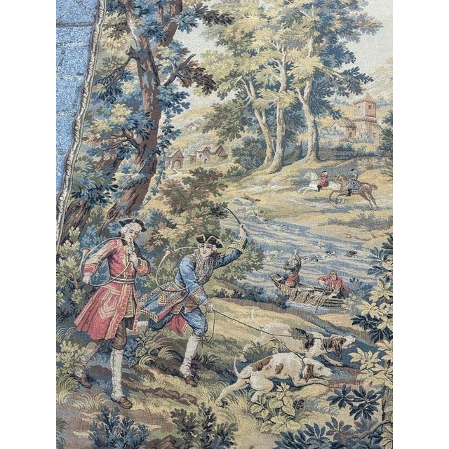Vintage French Aubusson Style Jacquard Hunting with Hounds Tapestry, 1970s For Sale - Image 4 of 18
