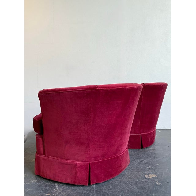Vintage Custom Red Velvet Swivel Chairs - A Pair For Sale - Image 11 of 12