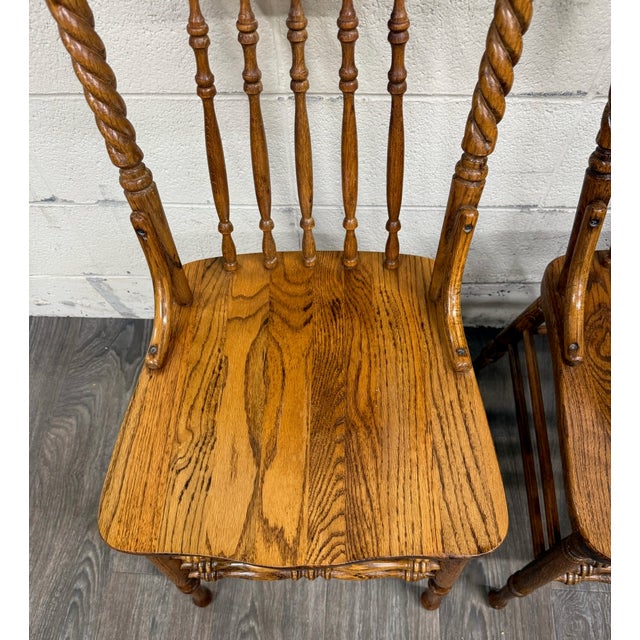 English Antique Oak Pressed Back Barley Twist Dining Chairs - Full Set of 4 For Sale - Image 3 of 10