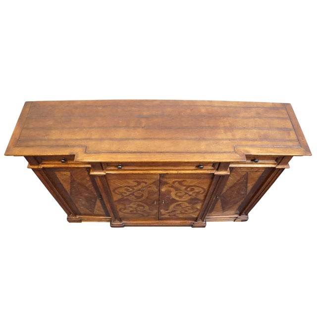 Vintage Antique Mediterranean Tuscan Style Alder Wood 77" Wine Storage Credenza Buffet W. Inlaid Features For Sale - Image 4 of 14