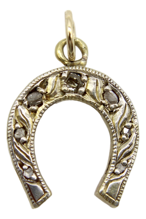 Late 19th Century Victorian 14k Gold With Silver Front Diamond Horseshoe Charm or Pendant