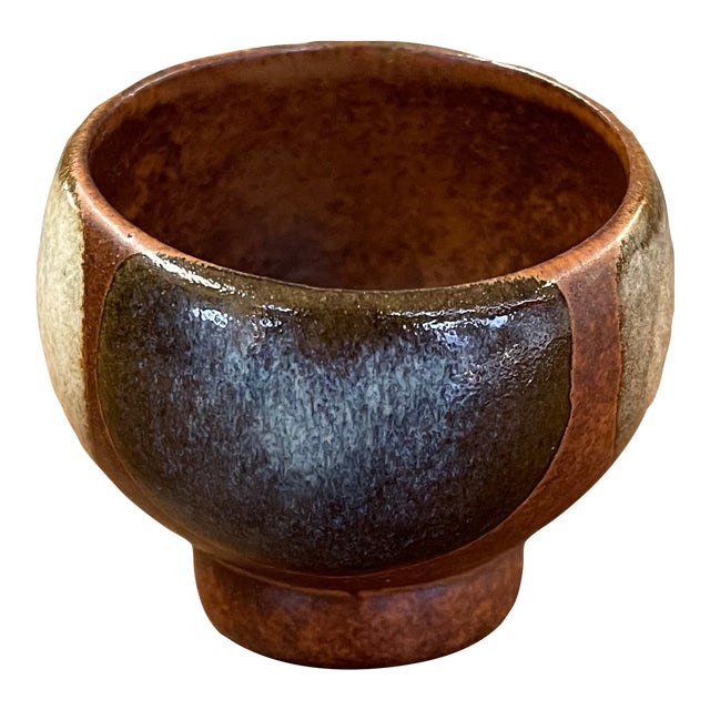Vintage Mid Century Modern Studio Pottery Bowl With Earth Tone Glaze For Sale