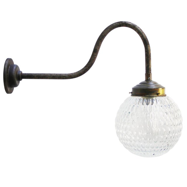 Metal Mid-Century Brass Clear Glass Cast Iron Sconces Wall Light For Sale - Image 7 of 7