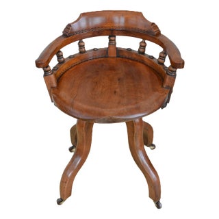 Antique 19th Century Victorian Walnut Revolving Desk Chair For Sale