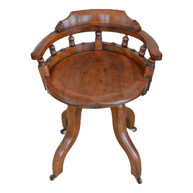 Antique 19th Century Victorian Walnut Revolving Desk Chair For Sale
