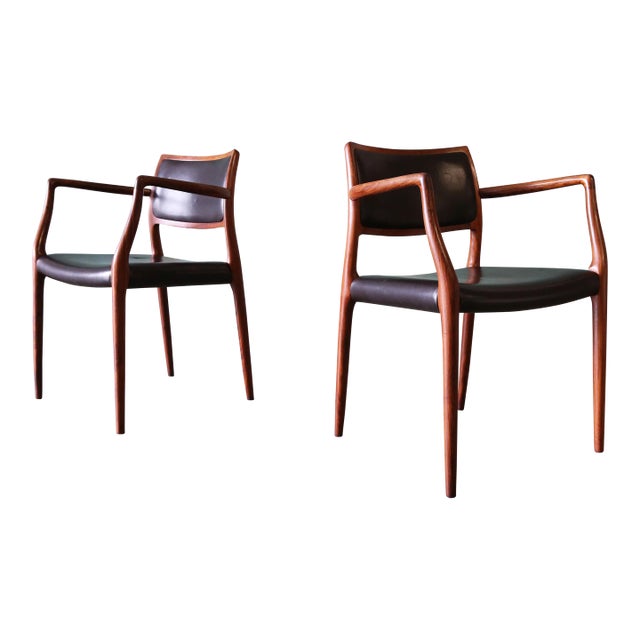 Pair of Rosewood Niels Moller Model 65 Carver Armchairs C 1960s Danish For Sale