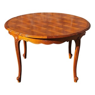 French Extendable Marqueterie Dining Table in Cherry, 1980s For Sale