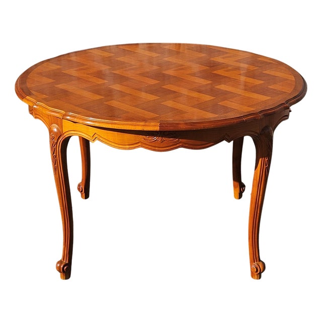 French Extendable Marqueterie Dining Table in Cherry, 1980s For Sale