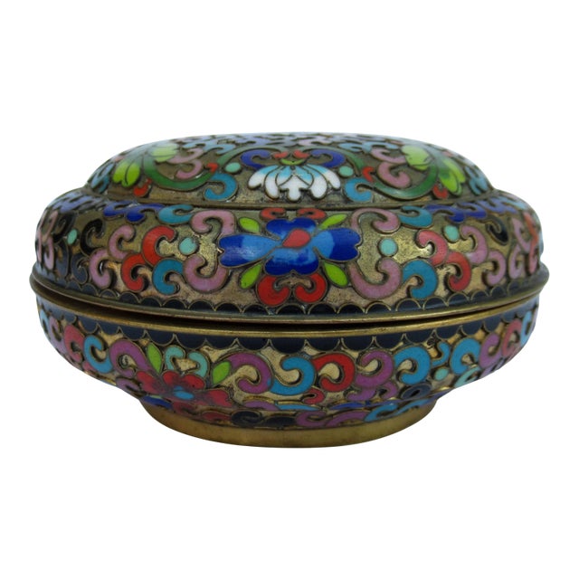 Vintage C.1930's "Champleve" Designed Cloisonne' Enameled Lidded Keepsake Box For Sale