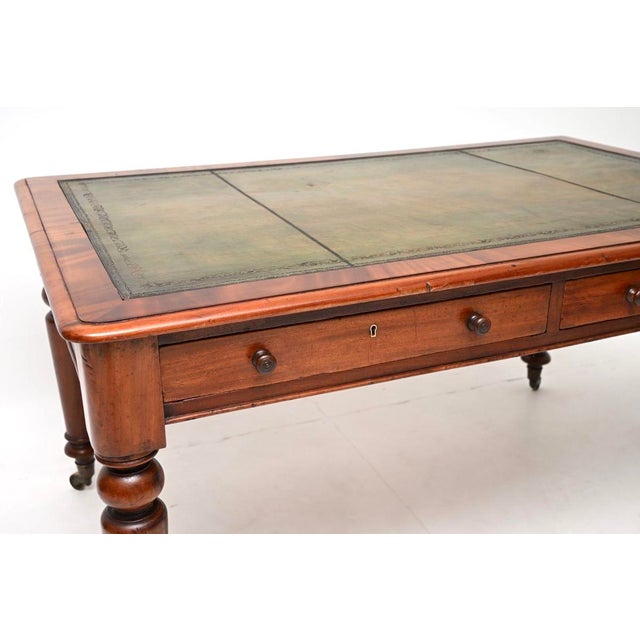 Brown Antique Victorian Leather Top Partners Desk, 1830s For Sale - Image 8 of 11