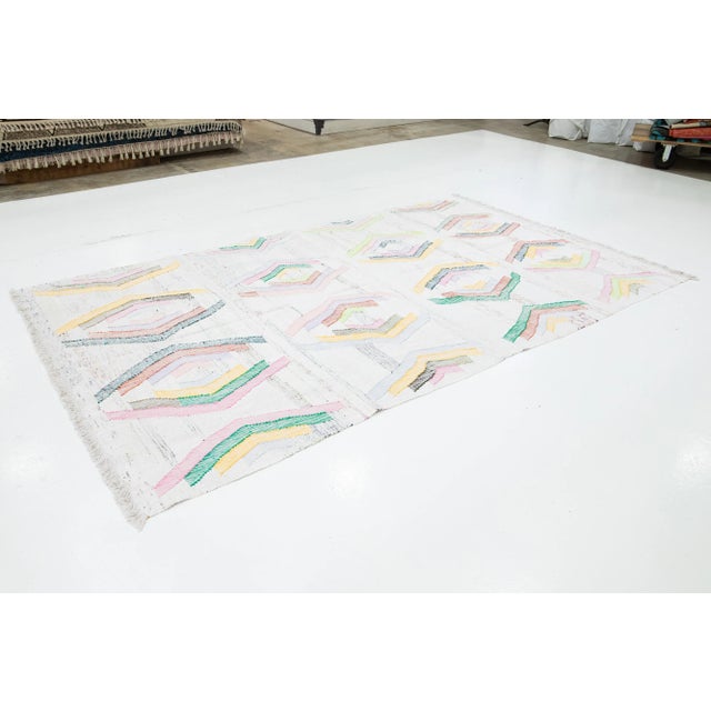 Modern Kilim Flatweave Beige Wool Rug With Modern Geometric Pattern For Sale - Image 3 of 10