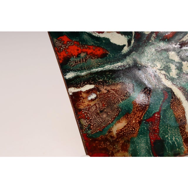 Mid Century Modern Enamel on Copper Green and Red Square Decorative Dish For Sale - Image 10 of 11