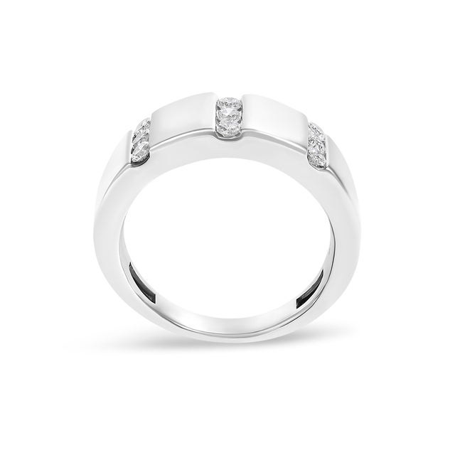 Early 21st Century Men's .925 Sterling Silver 1/2 Cttw Diamond Triple Three Stone Row Band Ring, Size 10 For Sale - Image 5 of 7