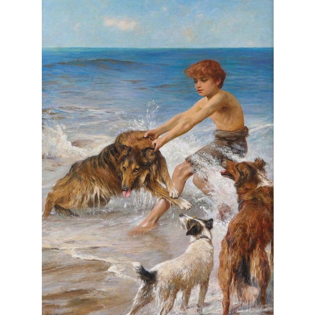 An impressive large-scale oil on canvas by celebrated British animal painter Arthur Wardle (1864–1949), depicting a...
