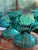 Mid-Century Modern 1930s Rare Art Deco Jeannette Glass Ultramarine Double Candlestick Holders - Pair For Sale - Image 3 of 5