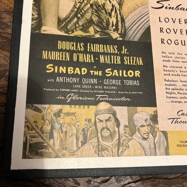 Vintage Hollywood Movie Lobby Card, Sinbad the Sailor 1947 For Sale - Image 4 of 7