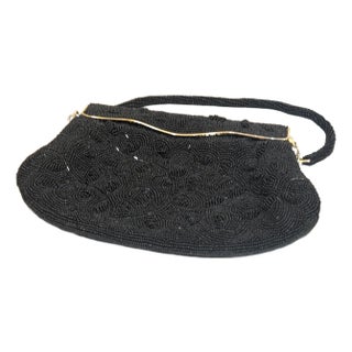 1920s-30s Black Beaded Silk Hinge-Top Evening Purse For Sale