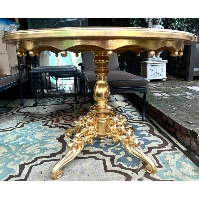 Italian Renaissance Revival, Carved Wood, Bright Gold Leaf Contemporary Base Designed for Stone. A modern (indoor /...