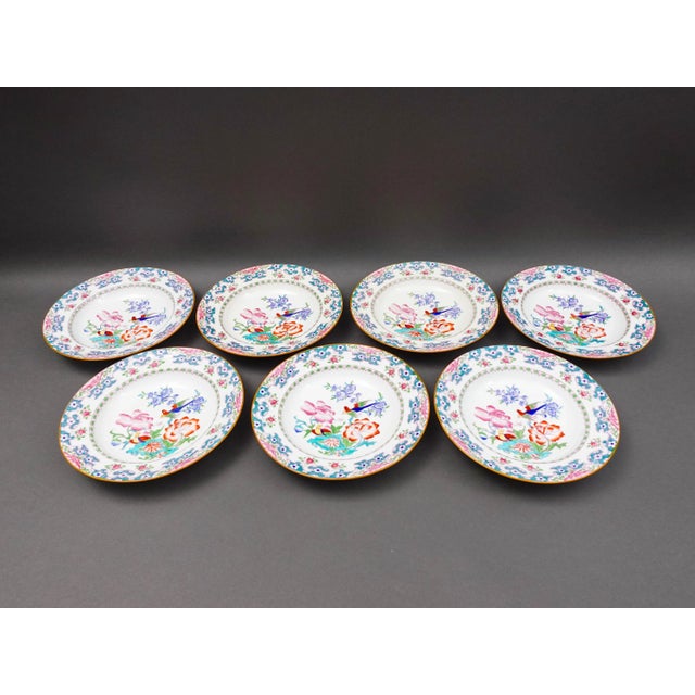Mid-Century Modern Mid 20th Century Minton England for Tiffany & Co. B894 Floral Bird Rimmed Soup Bowls- Set of 7 For Sale - Image 3 of 9