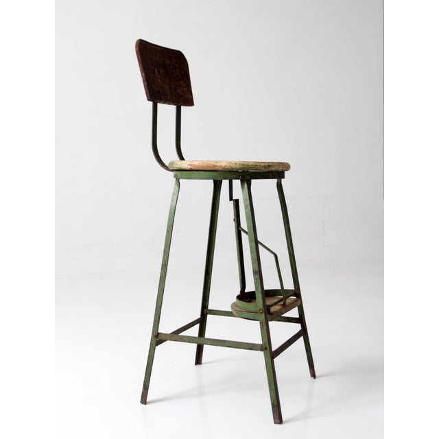 Antique Industrial Drafting Chair With Step For Sale - Image 9 of 18