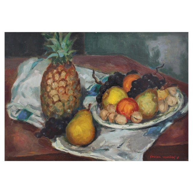 Lucien Martial, Still Life with Pineapple, 1960s, Oil on Paper, Framed For Sale