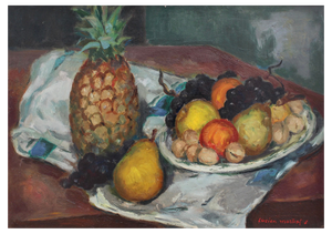 Lucien Martial, Still Life with Pineapple, 1960s, Oil on Paper, Framed